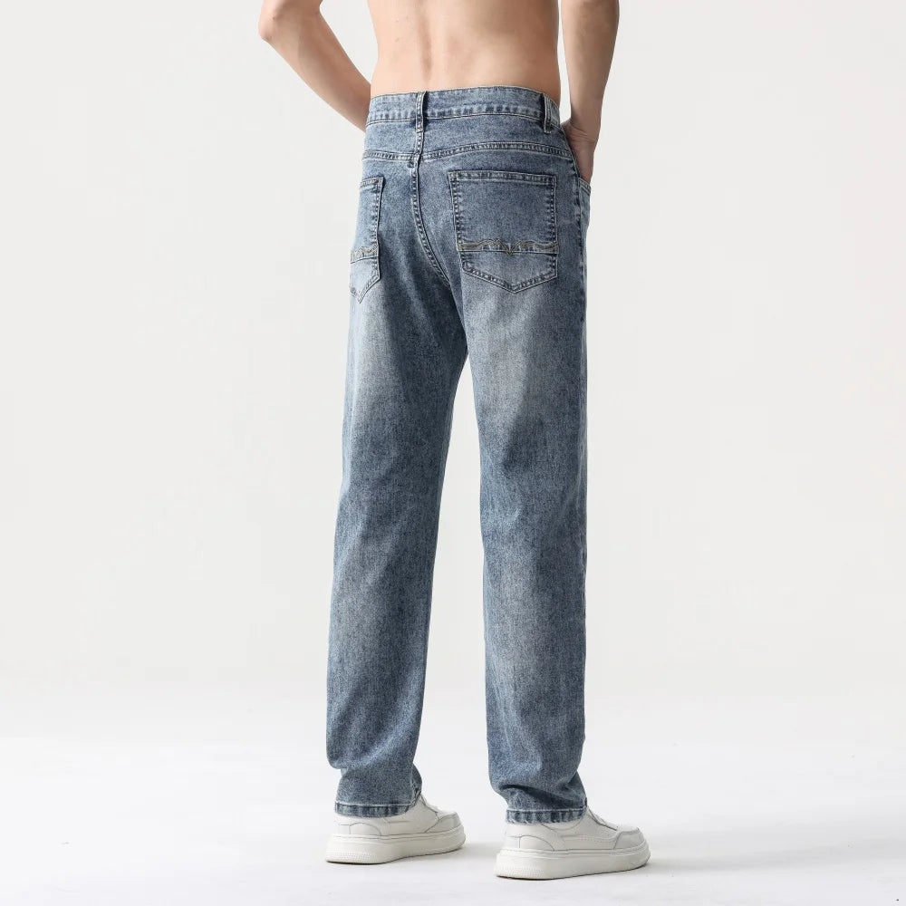 28-38 New Sizes Men Stretch Jeans Straight Leg Denim Pants Extended Sizing Blue/Black Streetwear Relaxed Fit for Work & Casual