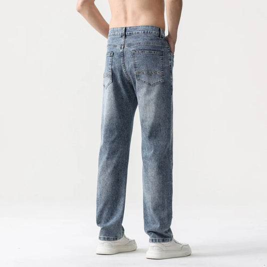 28-38 New Sizes Men Stretch Jeans Straight Leg Denim Pants Extended Sizing Blue/Black Streetwear Relaxed Fit for Work & Casual
