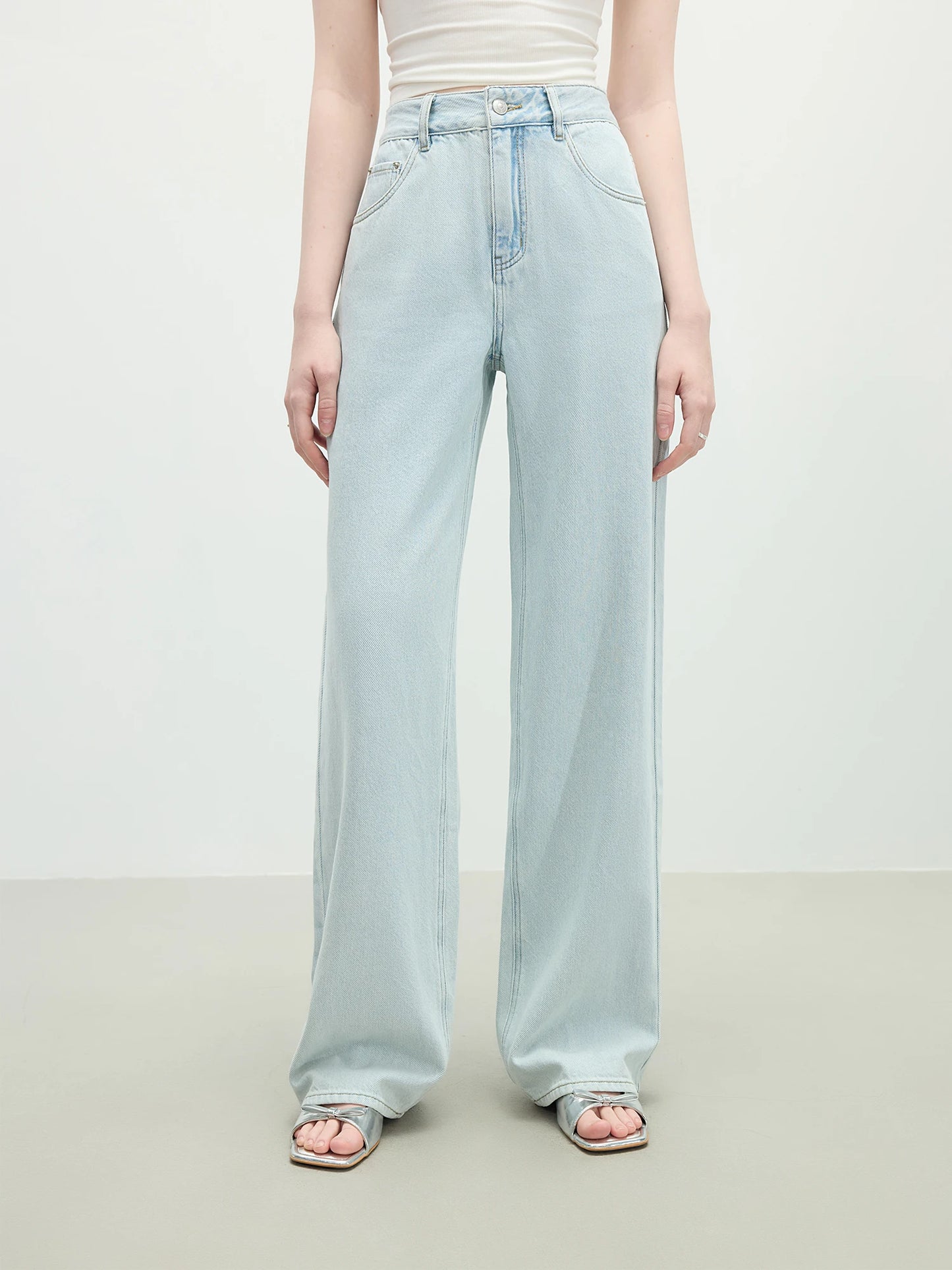 FSLE Washed Distressed High Waist Straight Jeans for Women 2025 Summer New Slim Fit Versatile Casual Slim Chic Pants 25FS12292