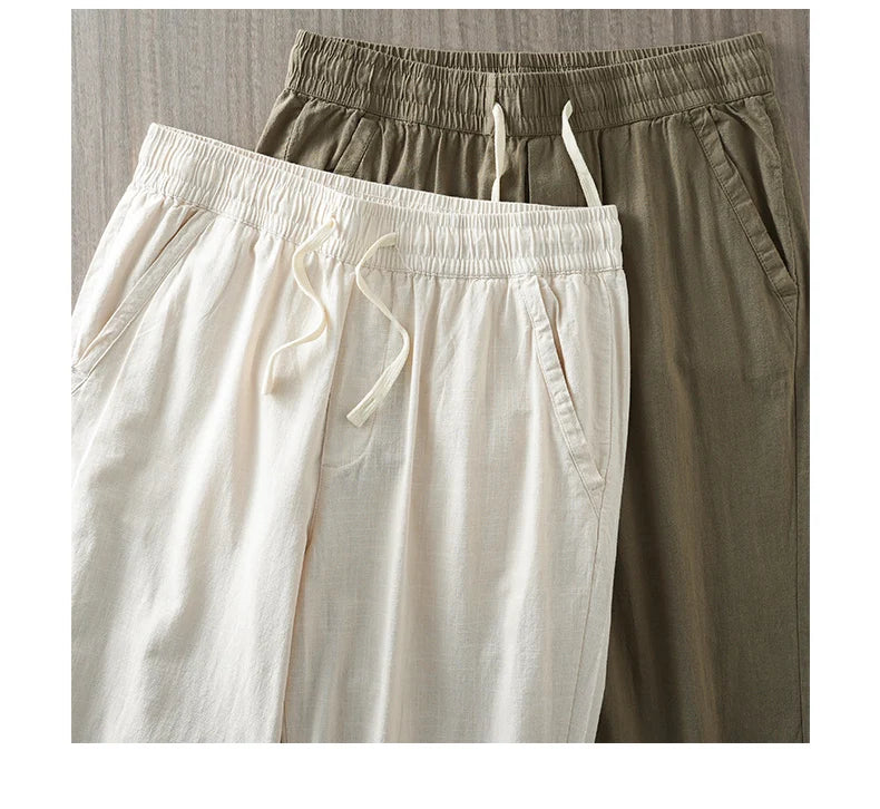 DUKEEN Breathable Linen Pants Men 2025 Summer Fashion Thin Ankle-Length Pants Elastic Waist Straight-Leg Men's Clothing