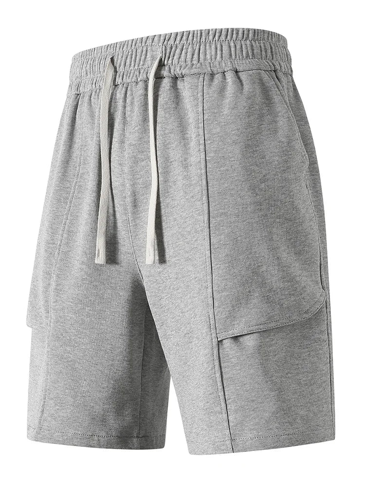 Summer Men's Knit Casual Shorts Breathable Cotton Drawstring Waist Loose Fit Sports Shorts Male Workout Gym Sweat Short Pants
