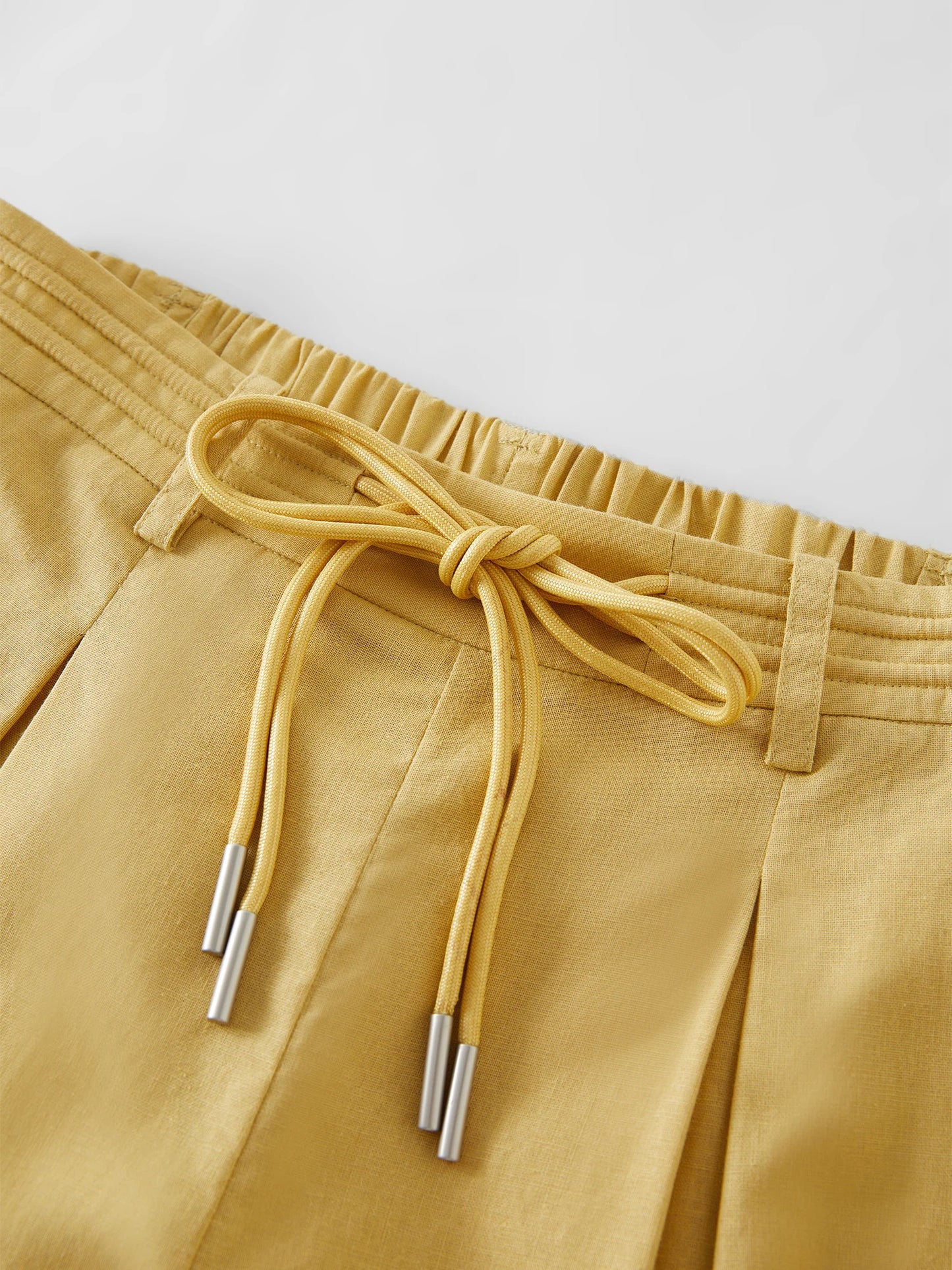 DUSHU Women Linen Drawstring Wide-leg Pants 2025 Summer New Cotton Knitted Drape Loose High Waist Slim Casual Pants 25DS82737