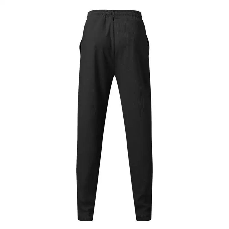 Mens Stylish Waffle Pants - Casual Sports Slim Fit with Adjustable Drawstring Secure Pockets for All Seasons - Perfect Outdoor