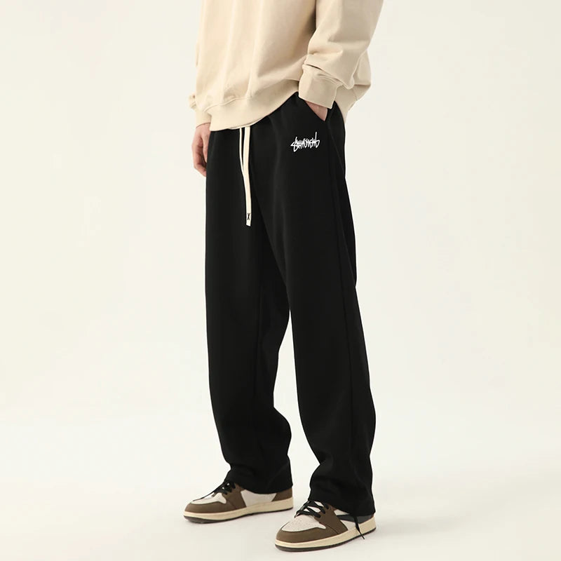 Men's Graphic Drawstring Waist Sweatpants, Regular Fit Casual Pocket Straight Leg Pants for Daily Wear, Men's Bottoms for Season