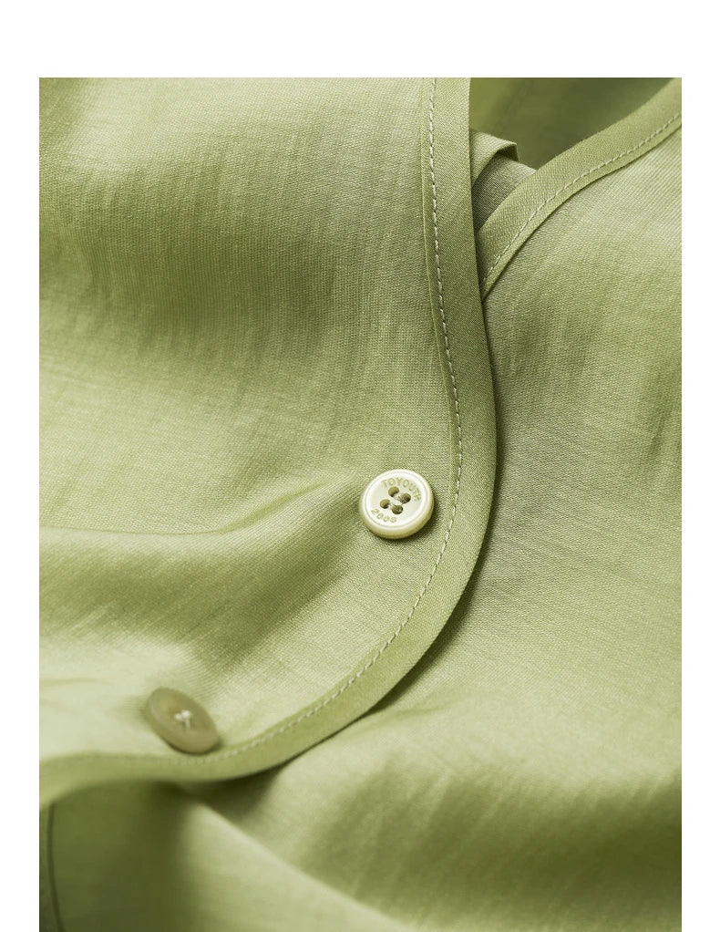 TOYOUTH Women French Mustard Green Lyocell Shirt 2025 Summer New Lightweight Sun Protection Tops