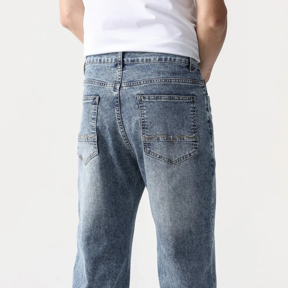 28-38 New Sizes Men Stretch Jeans Straight Leg Denim Pants Extended Sizing Blue/Black Streetwear Relaxed Fit for Work & Casual