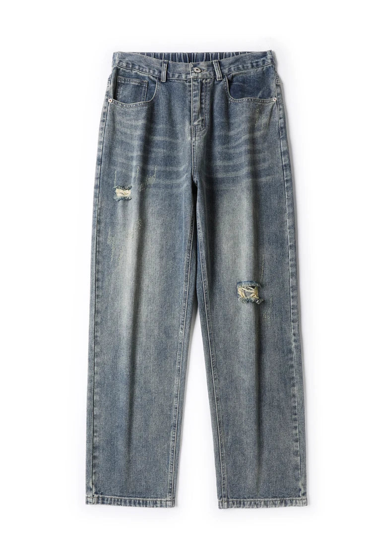 Korea Baggy torn holey ripped Jeans Men Vintage  Y2k Pants Fashion Frayed High Street Distressed Denim Trousers loose thin Male