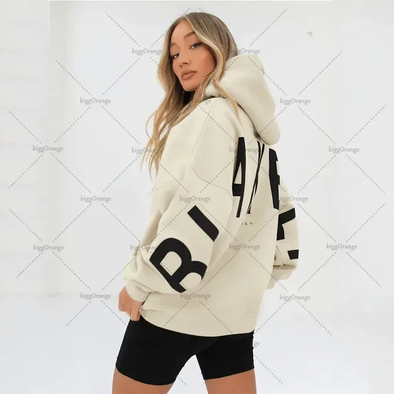 European and American loose casual pullover hoodie sweatshirt coat printed letter pattern high street hip-hop trendy men women