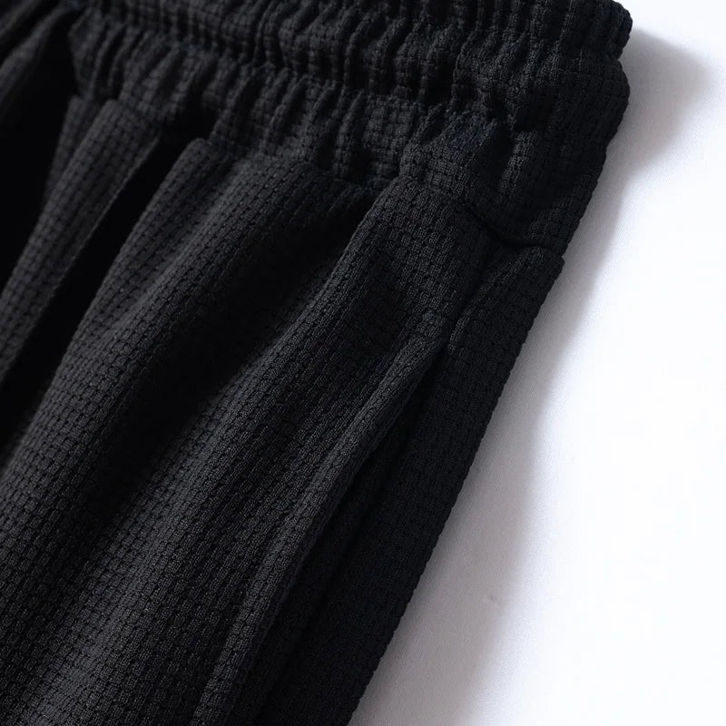 Mens Stylish Waffle Pants - Casual Sports Slim Fit with Adjustable Drawstring Secure Pockets for All Seasons - Perfect Outdoor