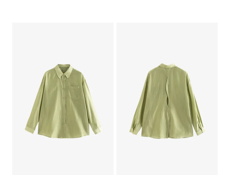 TOYOUTH Women French Mustard Green Lyocell Shirt 2025 Summer New Lightweight Sun Protection Tops
