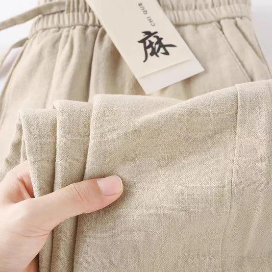 Pure Linen Breathable Elastic New Sle Nine-Piece Pants Cotton Linen Summer Thin Simple Casual Men's Pants Straight Leg Fit