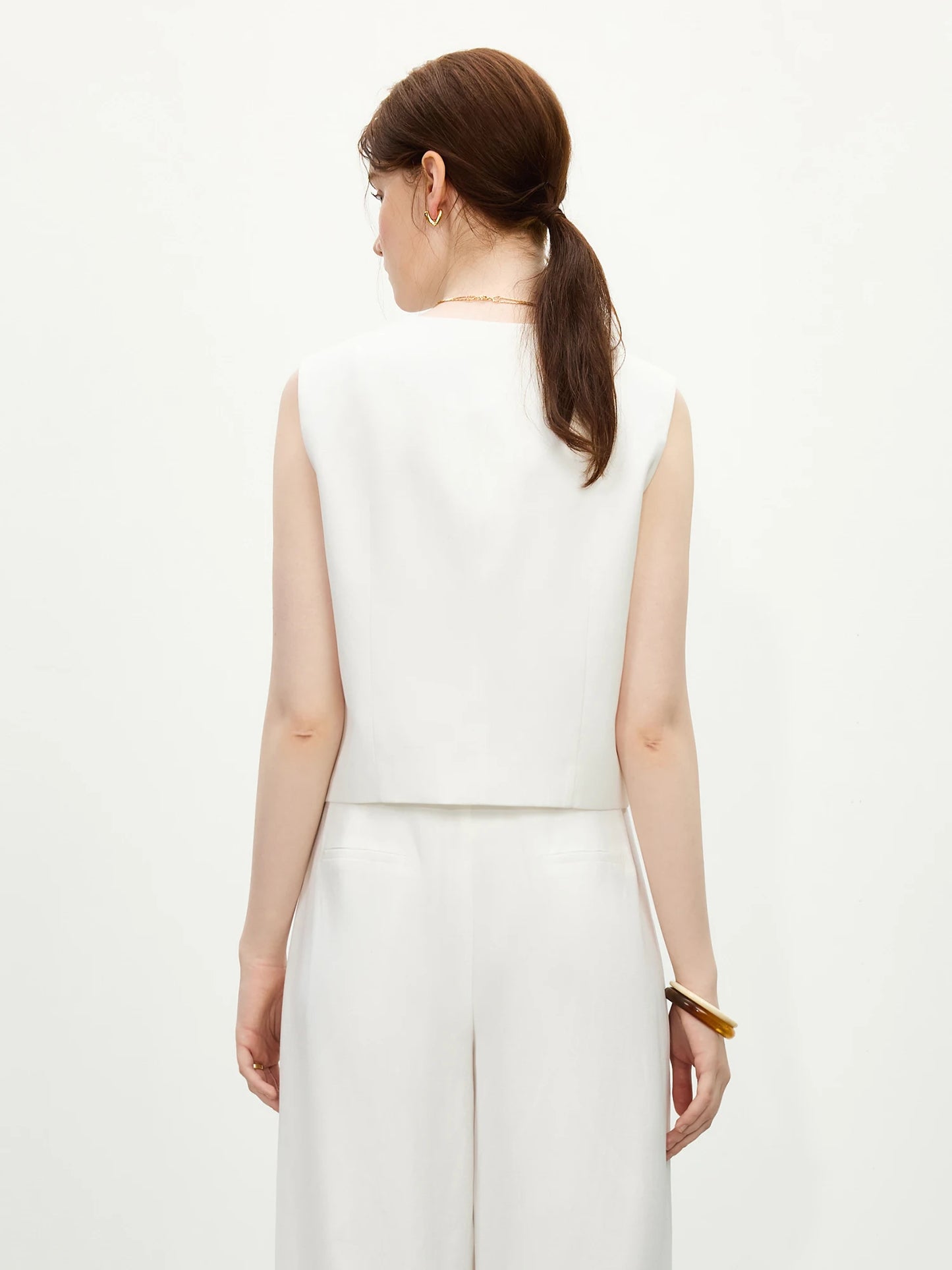 FSLE 2025 Summer Old Money Vest Wide-Leg Pants Set Vintage Tailored Two-Piece Adjustable Waist Eco Linen for Boardroom to Brunch