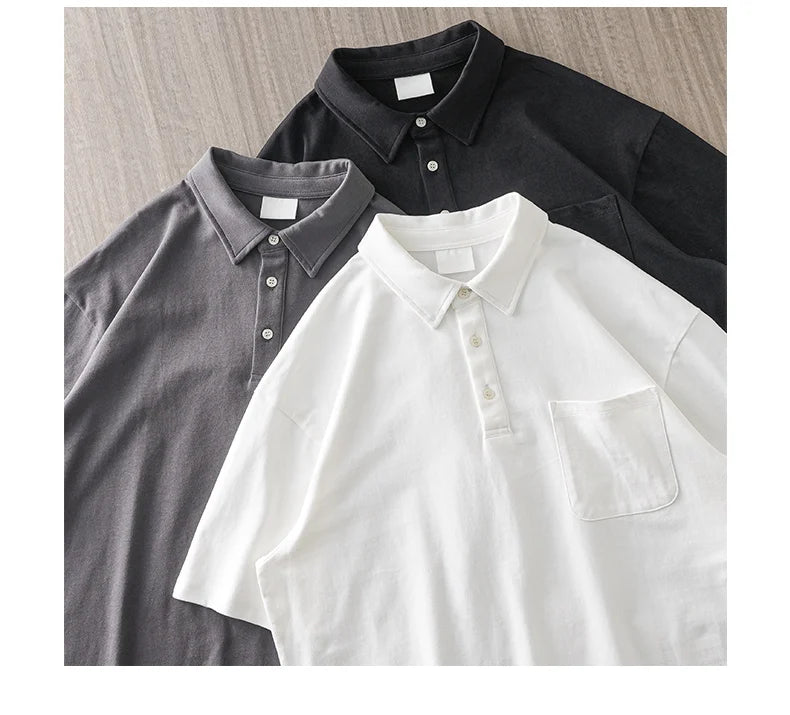 DUKEEN 260G Heavyweight Men's Polo Shirts 100% Cotton 2024 Summer Short-Sleeve White Pocket T Shirts Golf Wear Men's Clothing