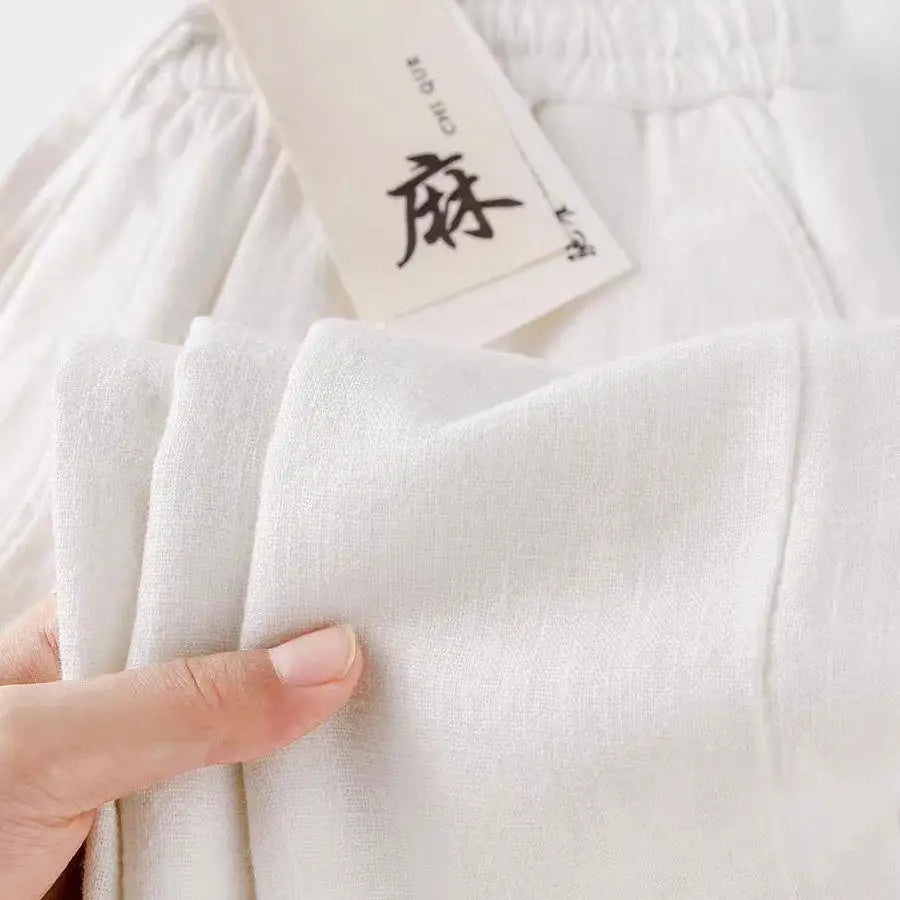 Pure Linen Breathable Elastic New Sle Nine-Piece Pants Cotton Linen Summer Thin Simple Casual Men's Pants Straight Leg Fit