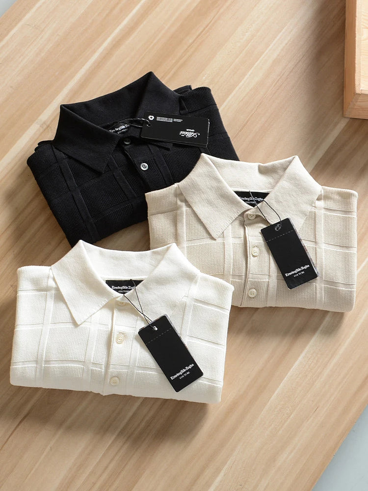 Luxury Quali 6-Needle Pure Cotton Men's  irt ort Sve Summer Faion Urban Sle Slim Fit Regular Thin