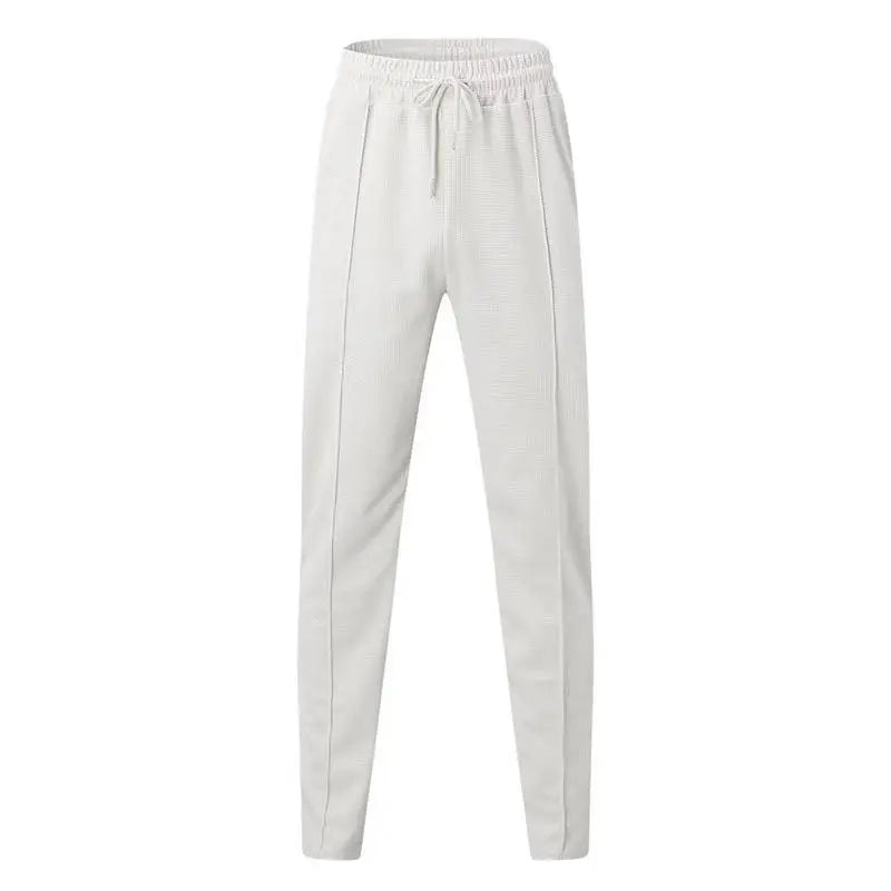 Mens Stylish Waffle Pants - Casual Sports Slim Fit with Adjustable Drawstring Secure Pockets for All Seasons - Perfect Outdoor