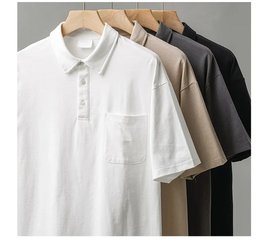 DUKEEN 260G Heavyweight Men's Polo Shirts 100% Cotton 2024 Summer Short-Sleeve White Pocket T Shirts Golf Wear Men's Clothing