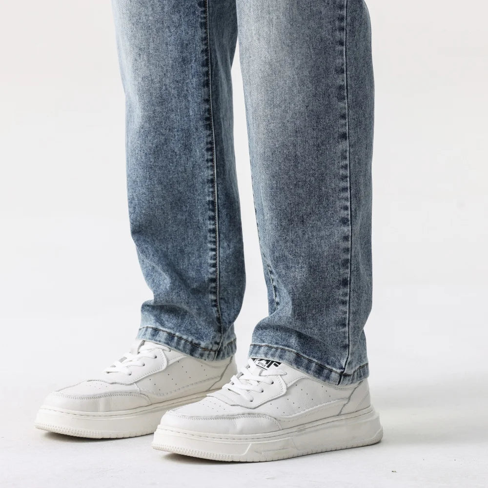 28-38 New Sizes Men Stretch Jeans Straight Leg Denim Pants Extended Sizing Blue/Black Streetwear Relaxed Fit for Work & Casual