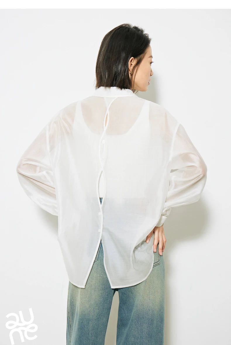 TOYOUTH Women French Mustard Green Lyocell Shirt 2025 Summer New Lightweight Sun Protection Tops