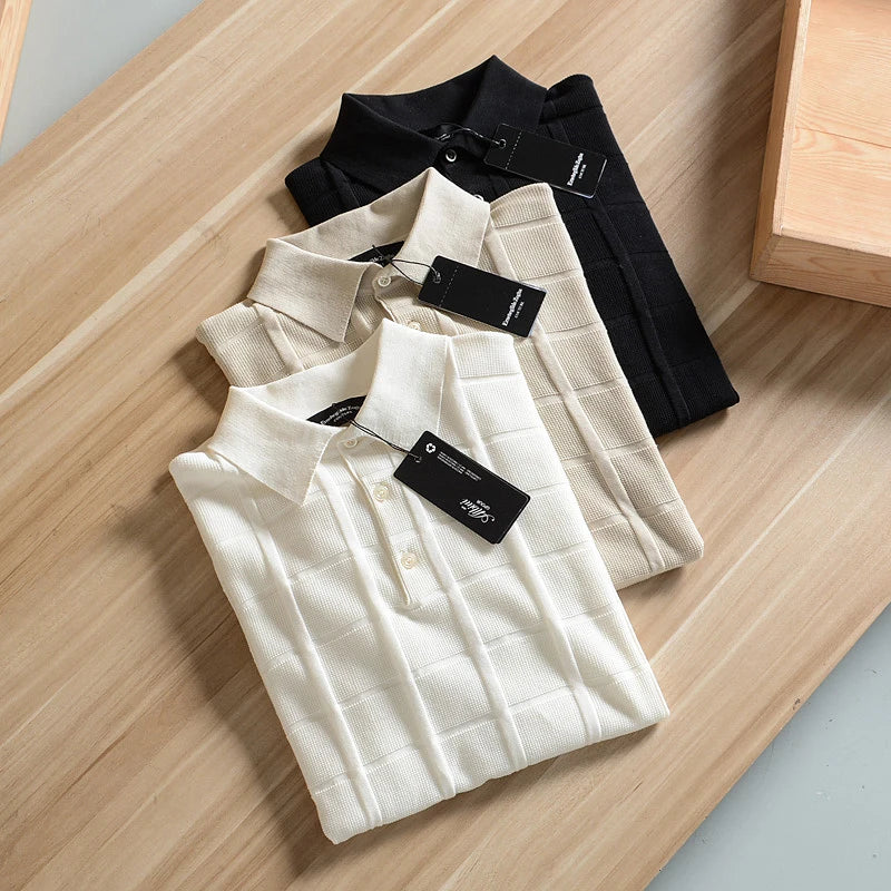 Luxury Quali 6-Needle Pure Cotton Men's  irt ort Sve Summer Faion Urban Sle Slim Fit Regular Thin