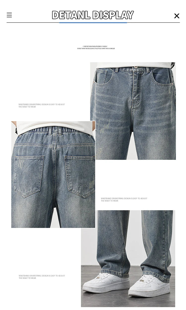 Korea Baggy torn holey ripped Jeans Men Vintage  Y2k Pants Fashion Frayed High Street Distressed Denim Trousers loose thin Male