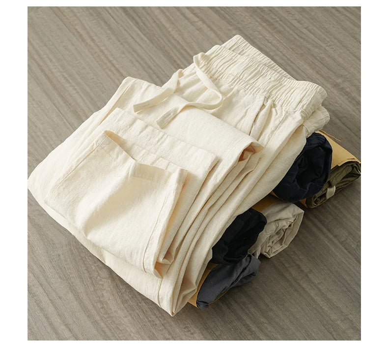 DUKEEN Breathable Linen Pants Men 2025 Summer Fashion Thin Ankle-Length Pants Elastic Waist Straight-Leg Men's Clothing