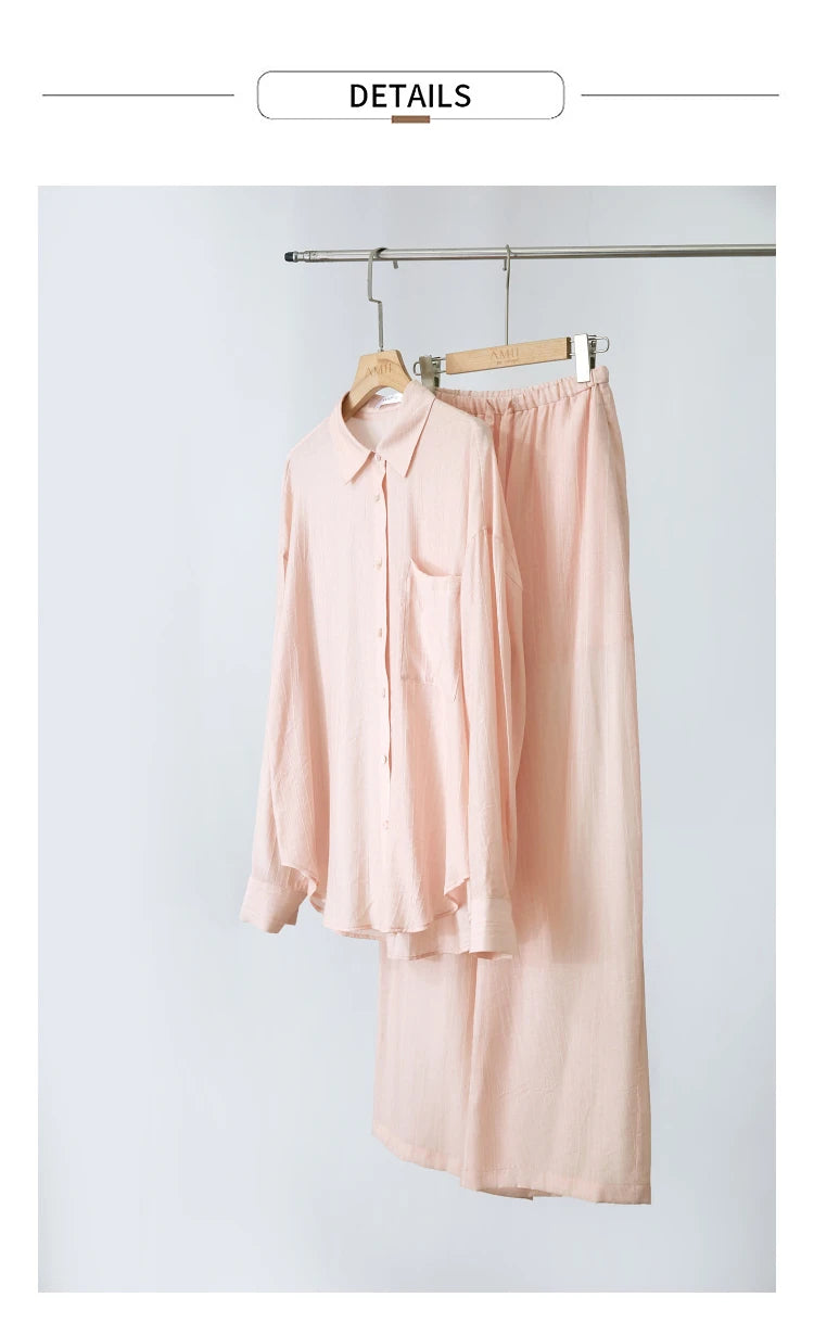 AMII Minimalism Shirt Pants Sets for Women 2025 Spring New Casual Basic Shirt Separate Straight Long Wide Leg Pants 12511048