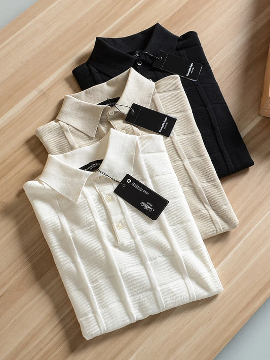 Luxury Quali 6-Needle Pure Cotton Men's  irt ort Sve Summer Faion Urban Sle Slim Fit Regular Thin
