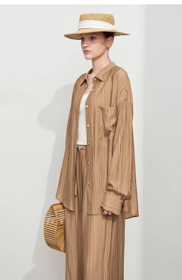AMII Minimalism Shirt Pants Sets for Women 2025 Spring New Casual Basic Shirt Separate Straight Long Wide Leg Pants 12511048