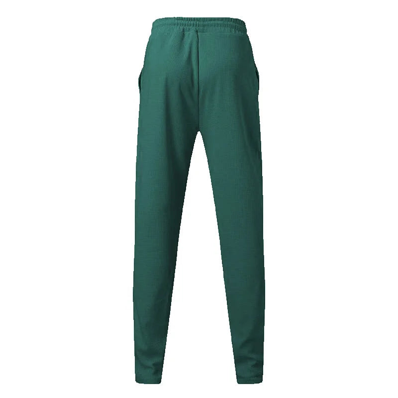 Mens Stylish Waffle Pants - Casual Sports Slim Fit with Adjustable Drawstring Secure Pockets for All Seasons - Perfect Outdoor