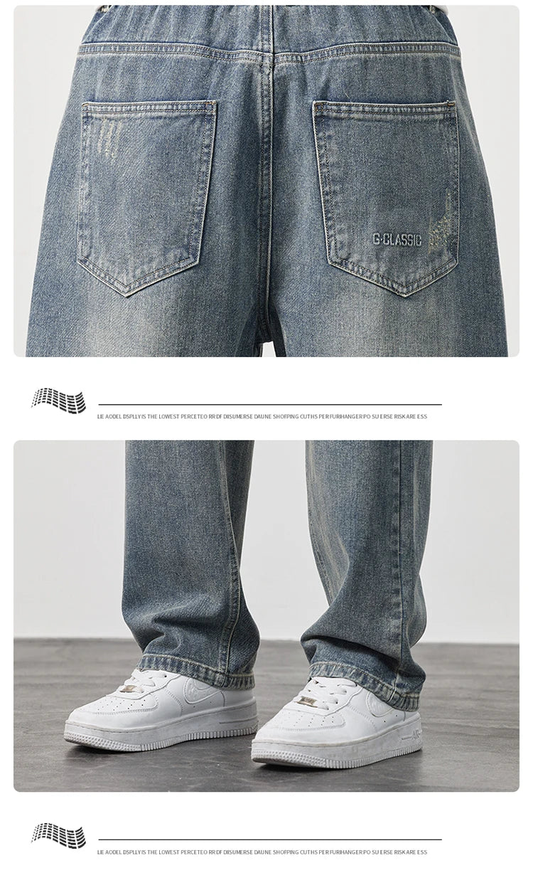 Korea Baggy torn holey ripped Jeans Men Vintage  Y2k Pants Fashion Frayed High Street Distressed Denim Trousers loose thin Male