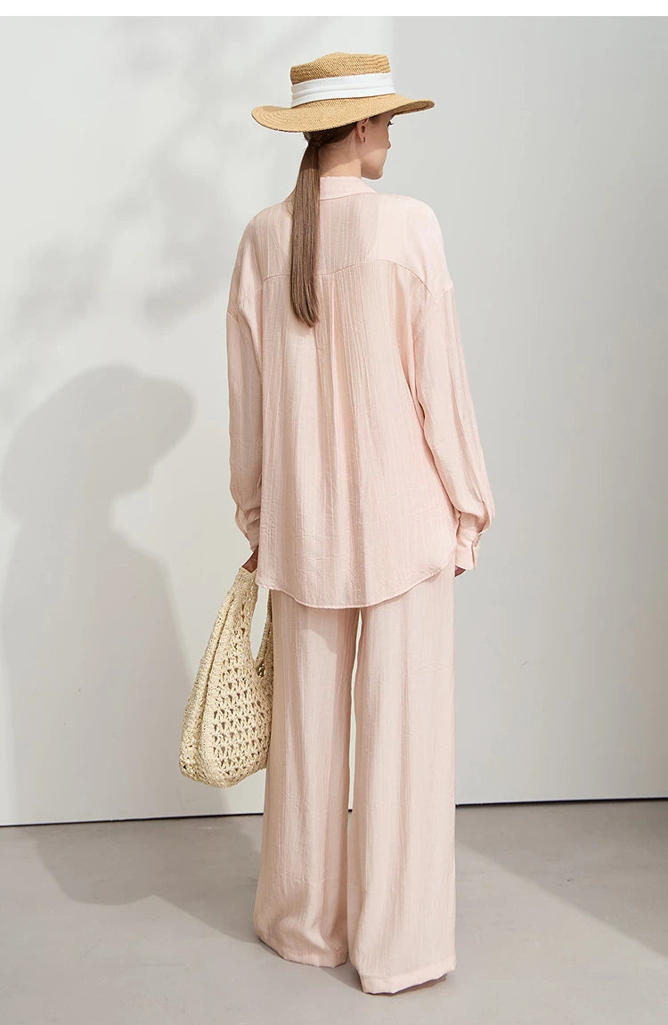 AMII Minimalism Shirt Pants Sets for Women 2025 Spring New Casual Basic Shirt Separate Straight Long Wide Leg Pants 12511048