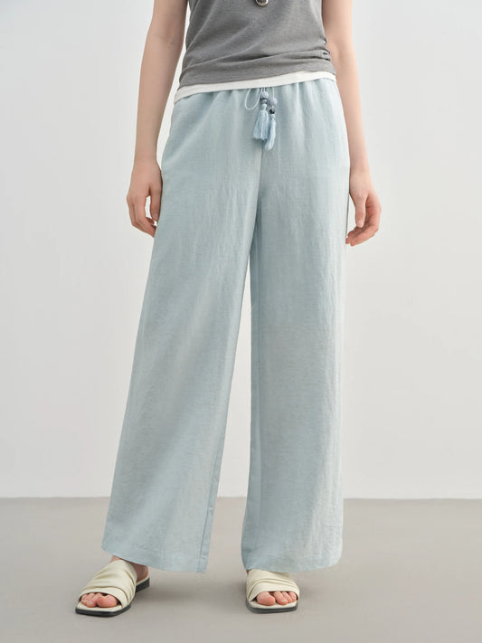 DUSHU 2025 Summer Plus-Size Linen-Like Pants - Relaxed Fit & Breathable Tencel Blend with Casual Elegance 25DS82241