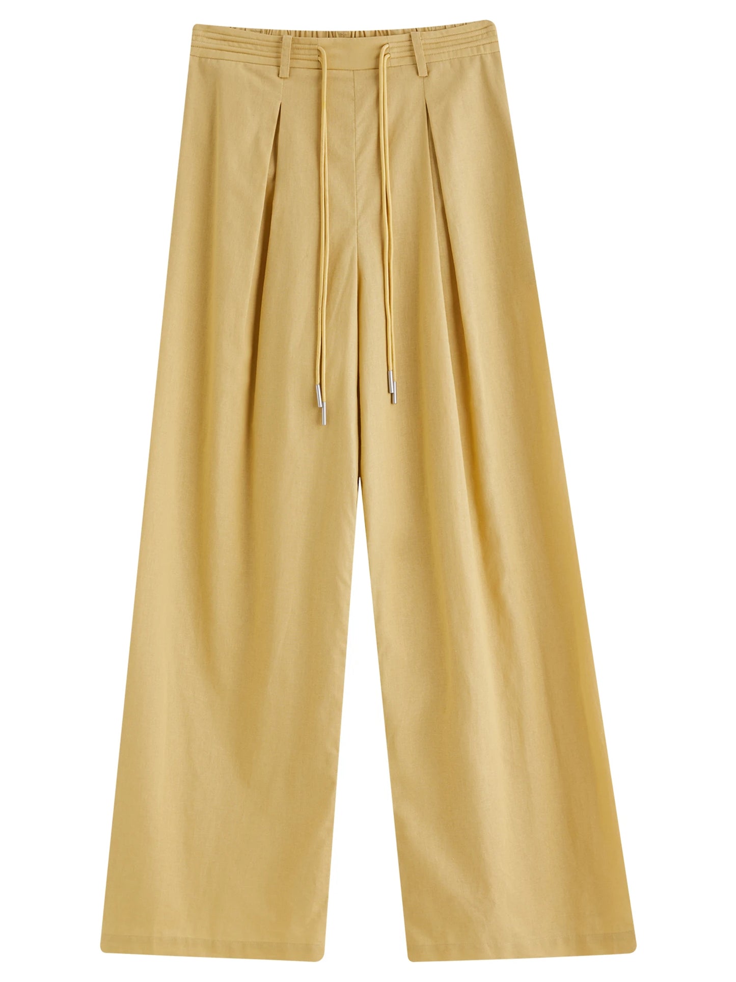 DUSHU Women Linen Drawstring Wide-leg Pants 2025 Summer New Cotton Knitted Drape Loose High Waist Slim Casual Pants 25DS82737