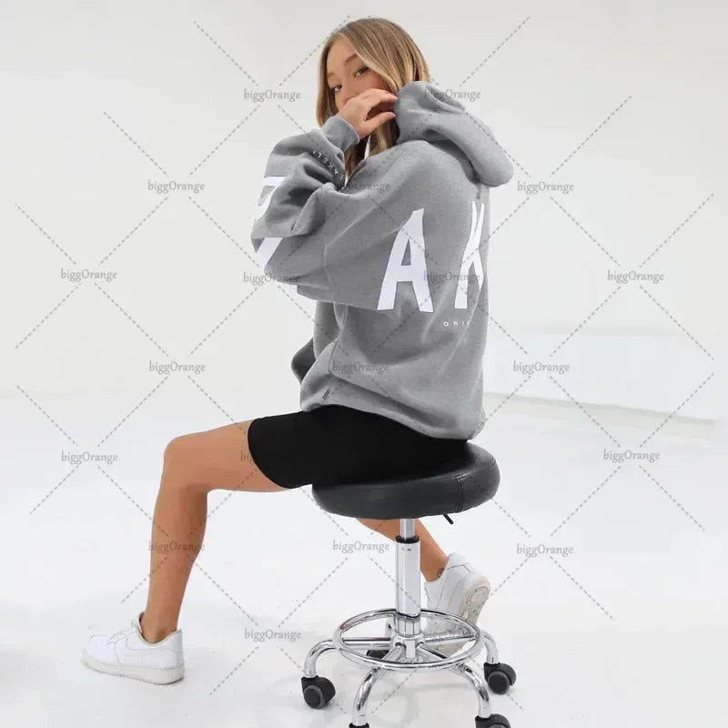 European and American loose casual pullover hoodie sweatshirt coat printed letter pattern high street hip-hop trendy men women