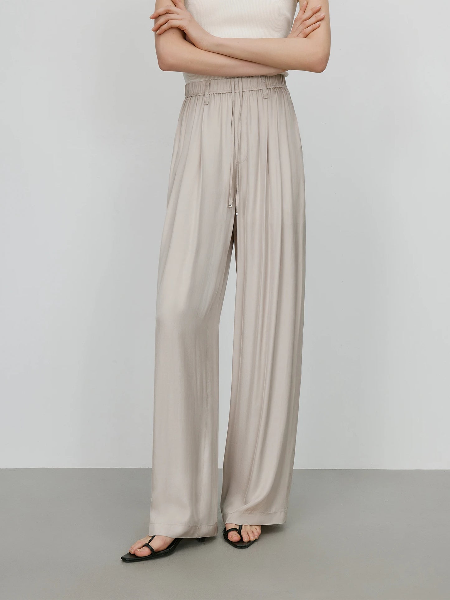 FSLE 【Premium Series】 Acetate Air Pants Women 2025 Summer New Drape Loose Wide-leg Pants 25FE12025