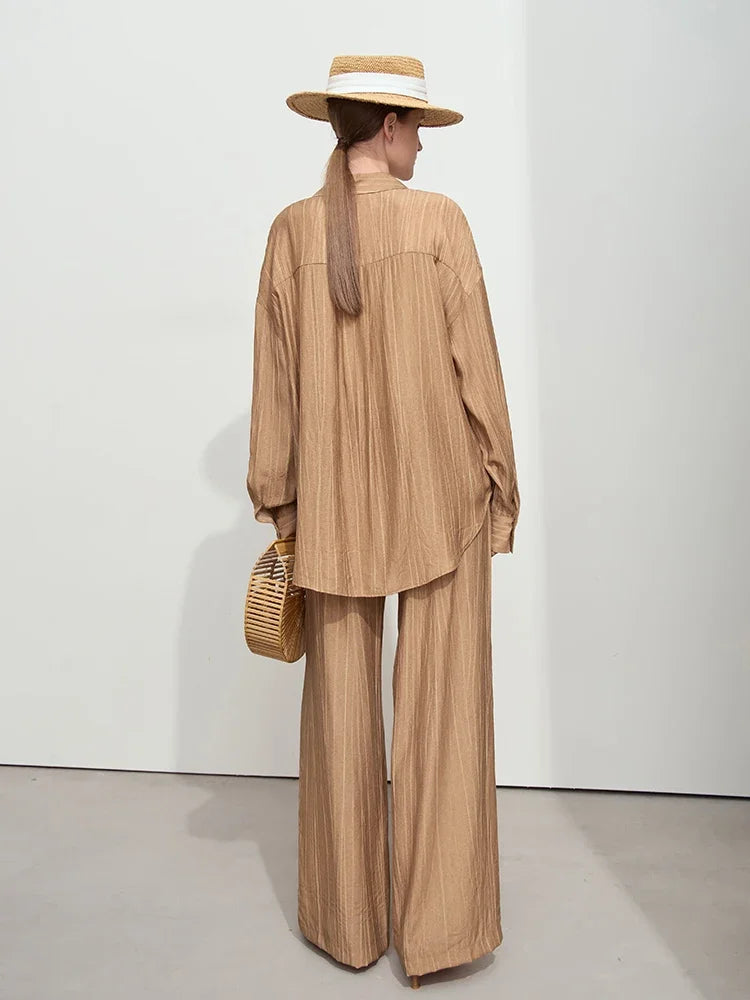 AMII Minimalism Shirt Pants Sets for Women 2025 Spring New Casual Basic Shirt Separate Straight Long Wide Leg Pants 12511048
