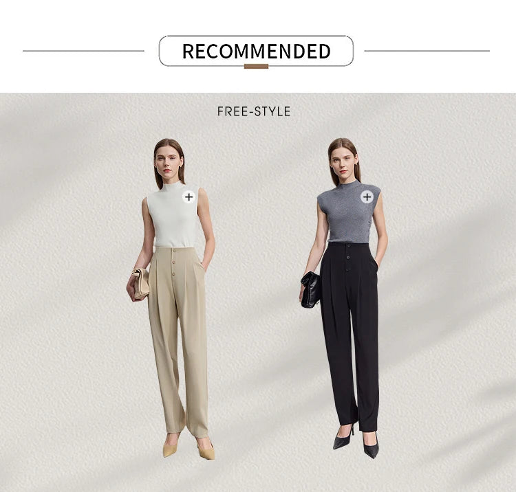 AMII Women Trousers Minimalist New Summer Commuting Solid Mid Rise Pantalones Cooling Sunscreen Tapered Casual Pants 12522036