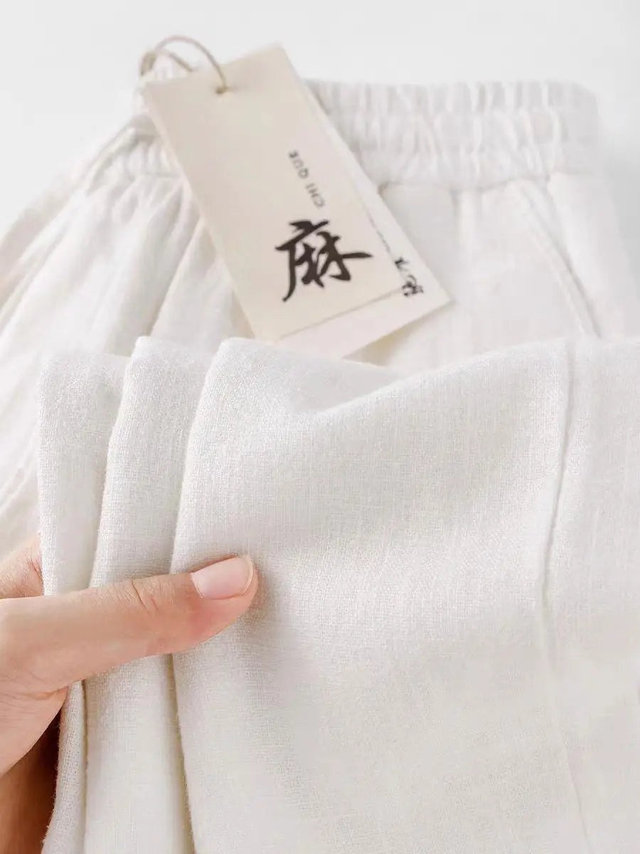 Pure Linen Breathable Elastic New Sle Nine-Piece Pants Cotton Linen Summer Thin Simple Casual Men's Pants Straight Leg Fit