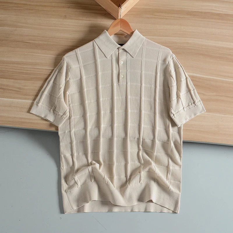 Luxury Quali 6-Needle Pure Cotton Men's  irt ort Sve Summer Faion Urban Sle Slim Fit Regular Thin
