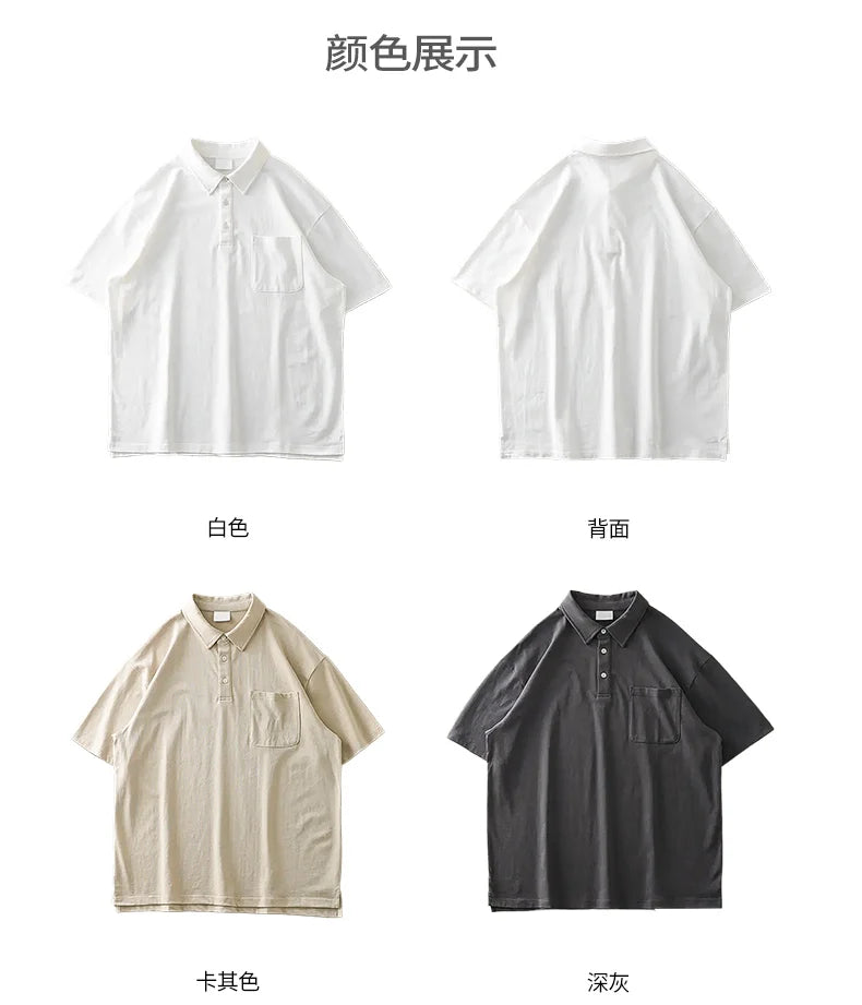 DUKEEN 260G Heavyweight Men's Polo Shirts 100% Cotton 2024 Summer Short-Sleeve White Pocket T Shirts Golf Wear Men's Clothing
