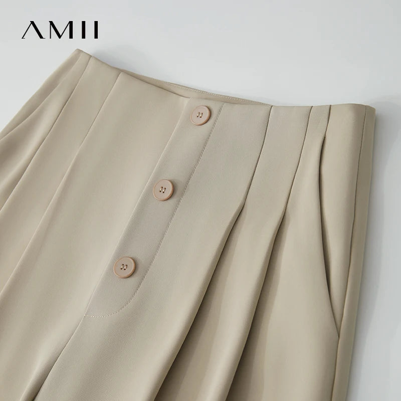 AMII Women Trousers Minimalist New Summer Commuting Solid Mid Rise Pantalones Cooling Sunscreen Tapered Casual Pants 12522036