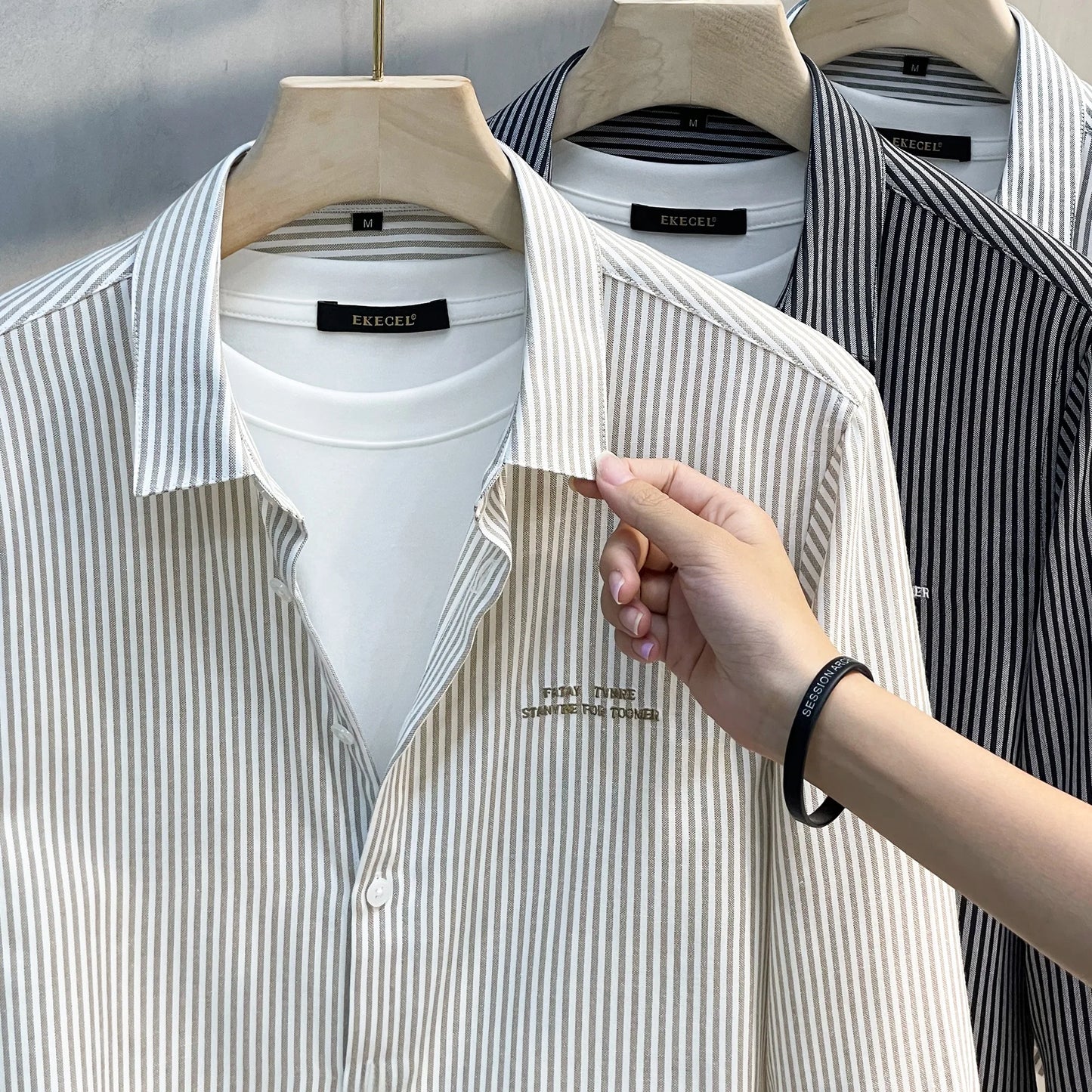 Men's Slim Fit Long Sve irt Trendy Striped Spring Autumn New Sle Casual Korean Japanese Sle Printed No Iron Treaent