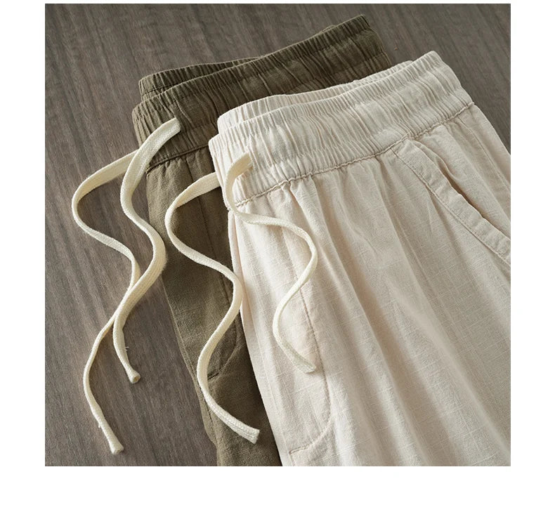 DUKEEN Breathable Linen Pants Men 2025 Summer Fashion Thin Ankle-Length Pants Elastic Waist Straight-Leg Men's Clothing