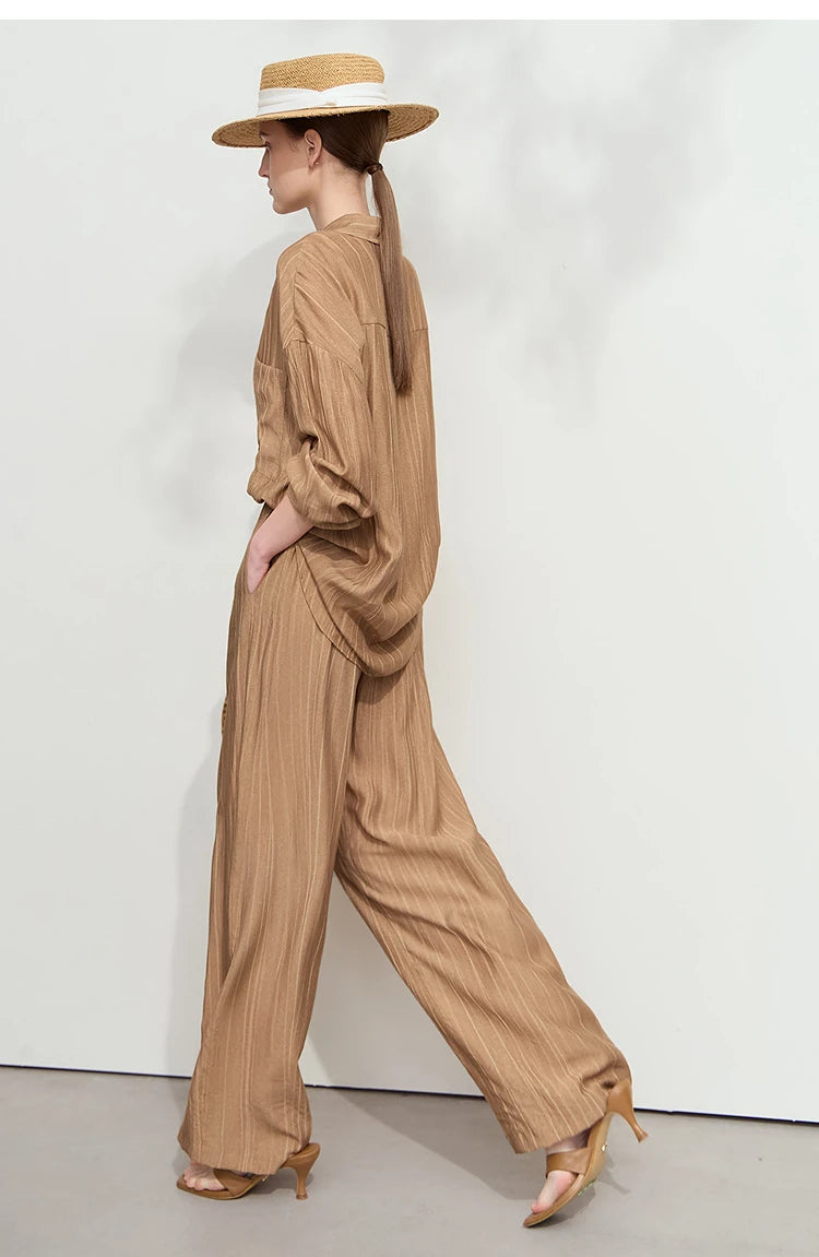 AMII Minimalism Shirt Pants Sets for Women 2025 Spring New Casual Basic Shirt Separate Straight Long Wide Leg Pants 12511048