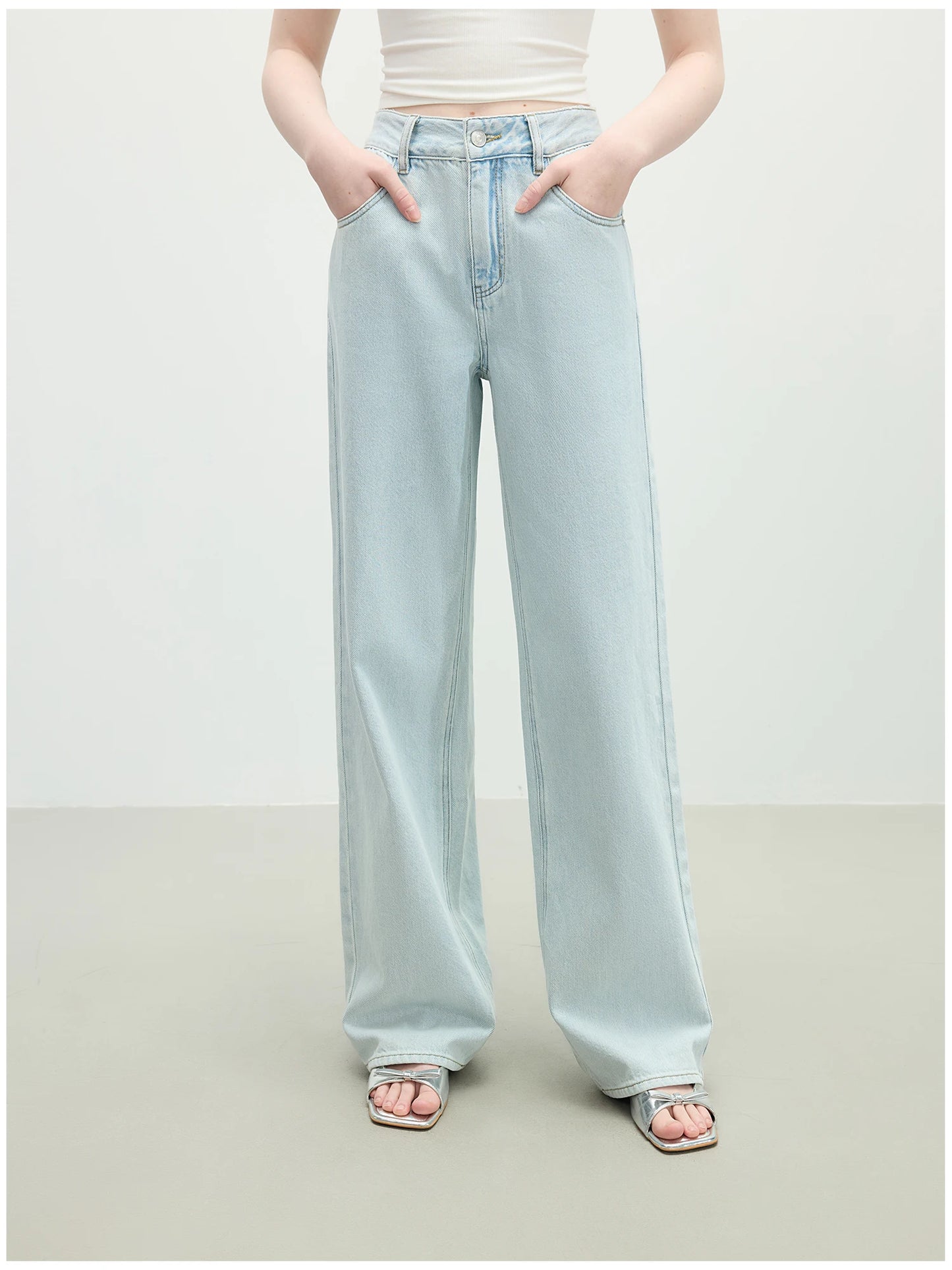 FSLE Washed Distressed High Waist Straight Jeans for Women 2025 Summer New Slim Fit Versatile Casual Slim Chic Pants 25FS12292