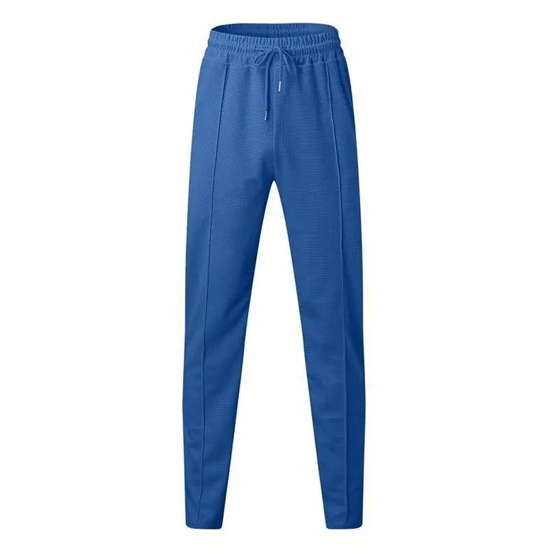 Mens Stylish Waffle Pants - Casual Sports Slim Fit with Adjustable Drawstring Secure Pockets for All Seasons - Perfect Outdoor