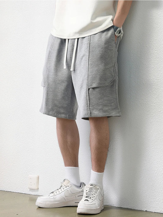 Summer Men's Knit Casual Shorts Breathable Cotton Drawstring Waist Loose Fit Sports Shorts Male Workout Gym Sweat Short Pants