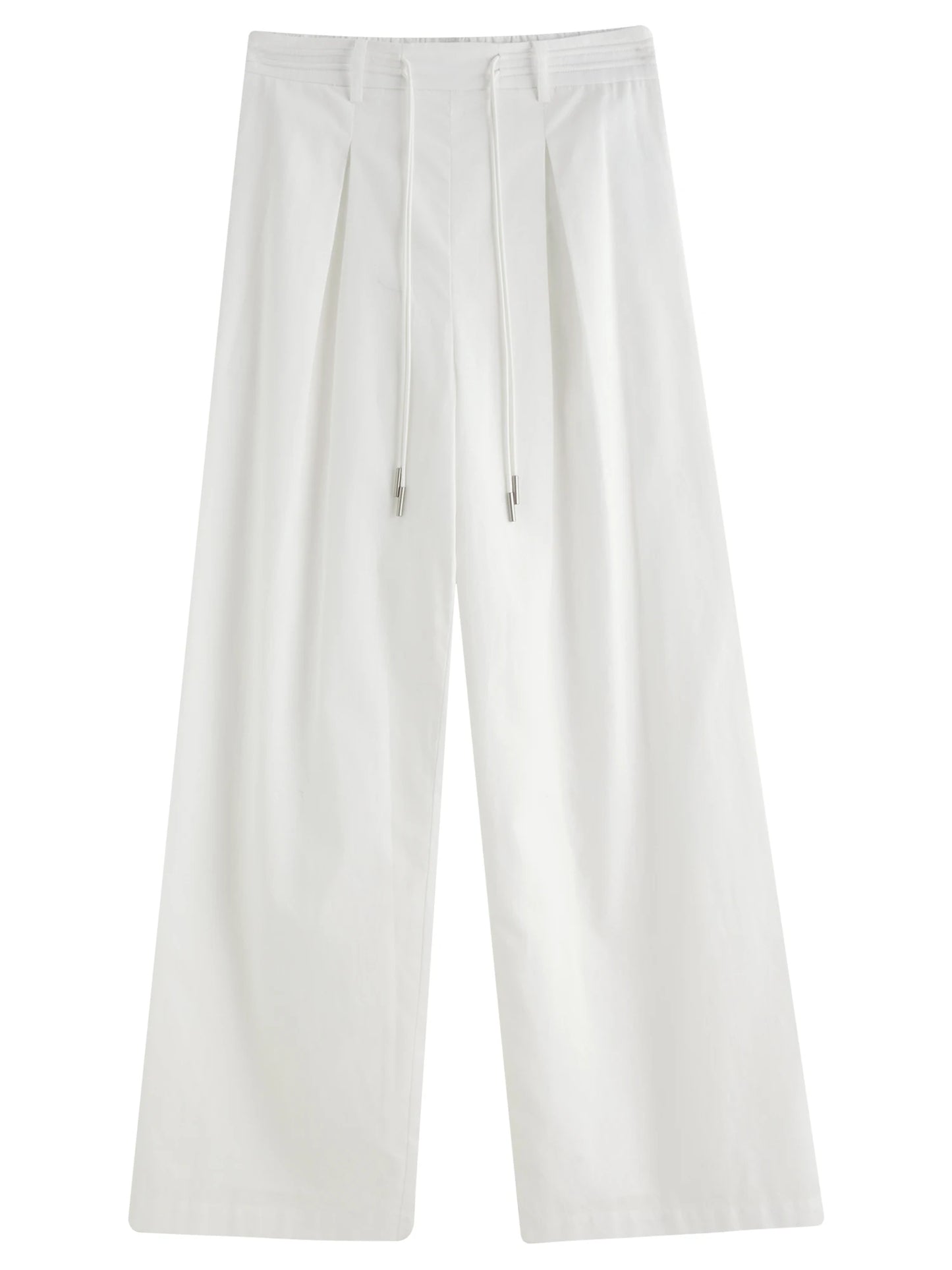 DUSHU Women Linen Drawstring Wide-leg Pants 2025 Summer New Cotton Knitted Drape Loose High Waist Slim Casual Pants 25DS82737