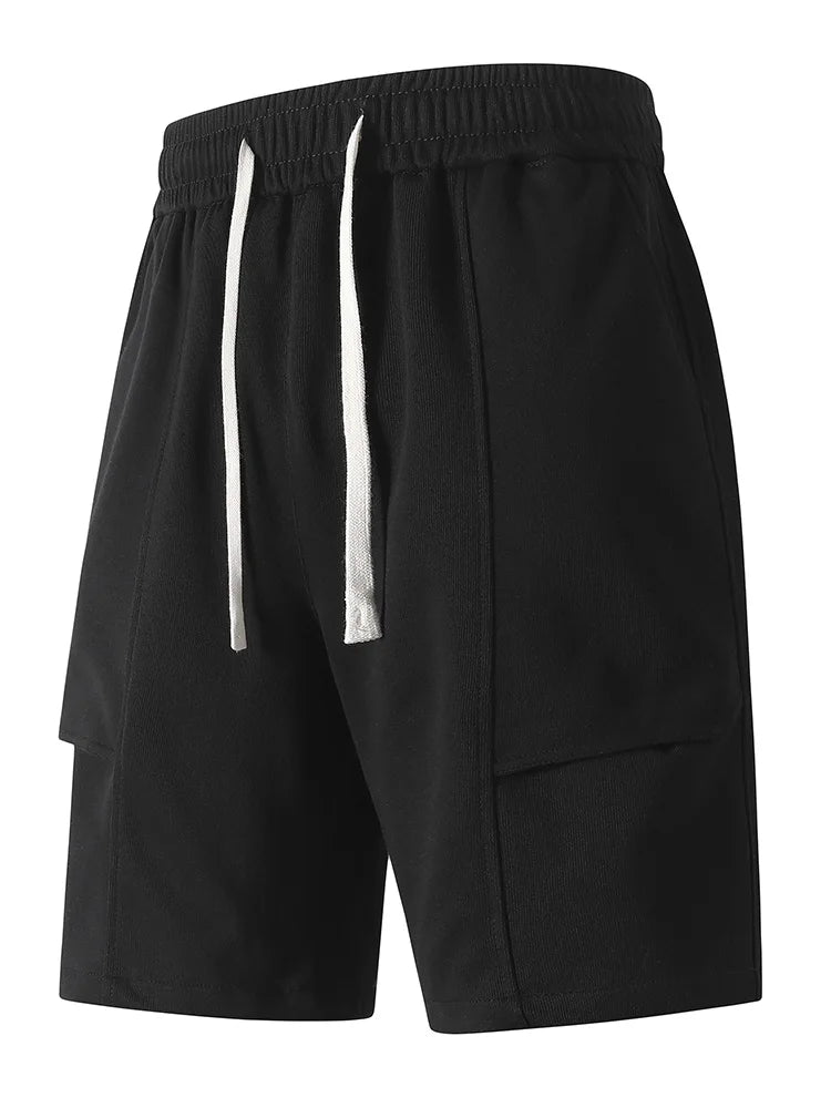 Summer Men's Knit Casual Shorts Breathable Cotton Drawstring Waist Loose Fit Sports Shorts Male Workout Gym Sweat Short Pants
